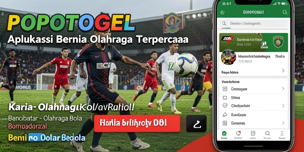 Tampilan antarmuka utama aplikasi POPOTOGEL dengan berita olahraga bola.