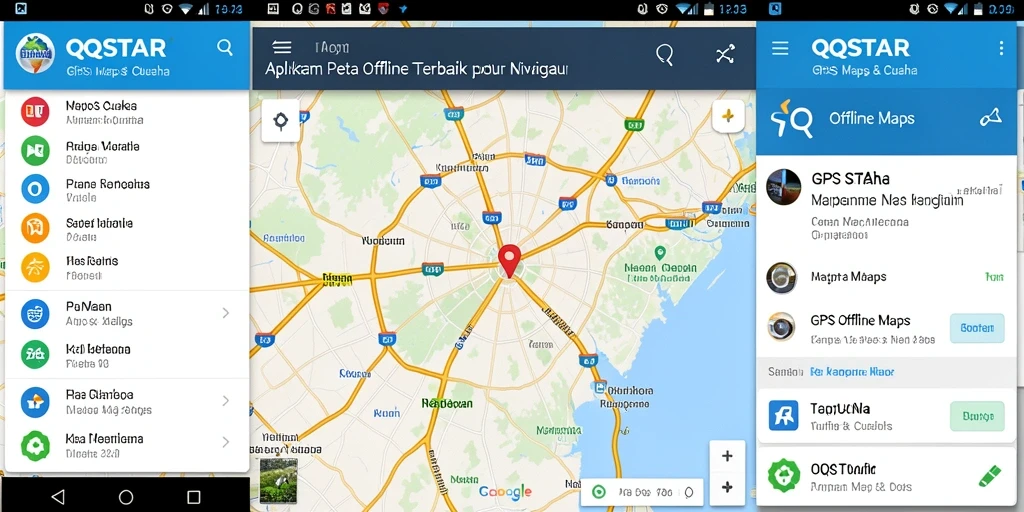 Antarmuka pengguna aplikasi QQSTAR untuk GPS Offline Maps.