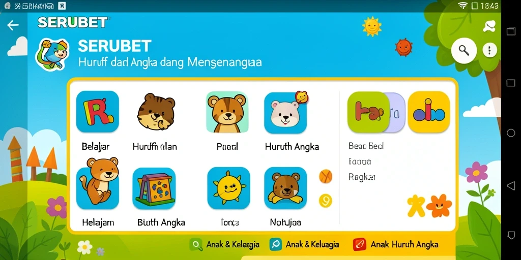 Antarmuka SERUBET yang interaktif untuk belajar huruf dan angka.